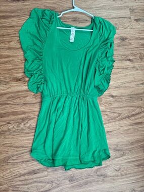 Zara Bright Green Ruffle Sleeve Mini Dress